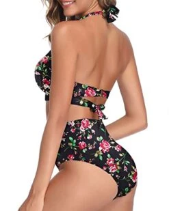 High Waist High-Cut Legs Halter Ruched High Waist Bikini-Black Floral -Bikini Beach Shop 41pnuUP8TxL bc220d88 92ec 4212 a15e 5122e3a95d07