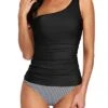 Modest Tummy Control One Shoulder Tankini Swimsuit For Ladies-Black Stripe