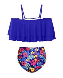 Ruffle Off Shoulder Two Piece Bikini For Women-Royal Blue Floral -Bikini Beach Shop 41qXLpHk5LL 23c9bf54 a61c 48f1 96f8 a4e6da80a389