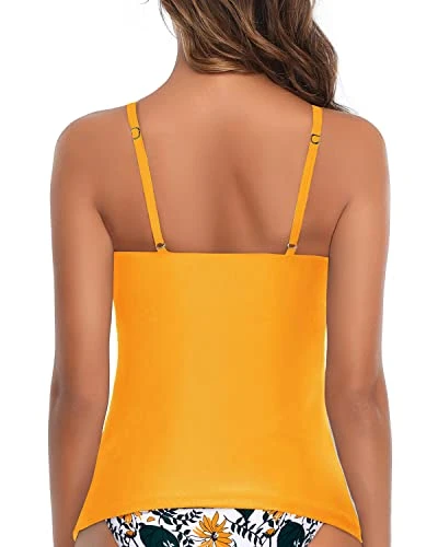 Women's Tummy Slimming High Neck Tankini Top-Yellow 2 Women's Tummy Slimming High Neck Tankini Top-Yellow - Image 2