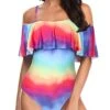 Women's Off Shoulder Slimming One Piece Swimsuits-Color Tie Dye