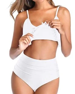 Ruffle Flounce High Waisted Bikini Women's Two Piece Swimsuit With Pom Pom Trim -Bikini Beach Shop 41rC6ut01qL