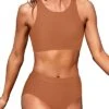 High Neck Sporty Bikini Set 2 Piece Bathing Suits For Teen Girls-Brown