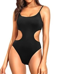 Womens Scoop Neck Cutout One Piece Swimsuits High Cut Monokini