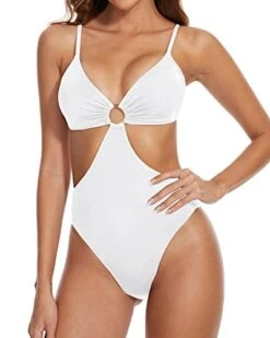 Women One Piece Mesh High Neck Halter Monokini Swimsuit-White -Bikini Beach Shop 41s5jgFYMDL