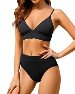 Sexy High Waisted Bikini Set Two Piece Triangle Bathing Suits-Black -Bikini Beach Shop 41s9XxElLgL