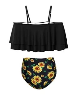 Elegant Off Shoulder Bikini Set For Women Tummy Control Bottoms-Black Sunflower -Bikini Beach Shop 41sCRVKCYrL 4e41b08a 1456 4646 9c9b 77048cb960ee