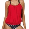 Curve-Hugging Scoop Neck Tankini Swimsuit For Women-Red Dot