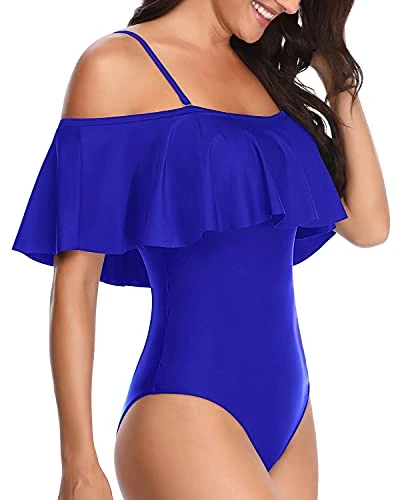 Charming Vintage Style Ruffle One Piece Swimsuit For Women-Royal Blue 3 Charming Vintage Style Ruffle One Piece Swimsuit For Women-Royal Blue - Image 3