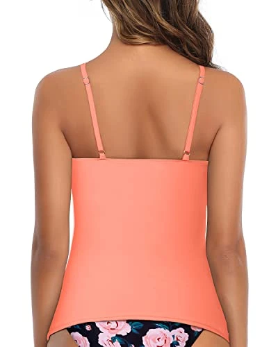 Women's High Neck Bathing Suit Top For Tummy Control-Coral Pink 2 Women's High Neck Bathing Suit Top For Tummy Control-Coral Pink - Image 2