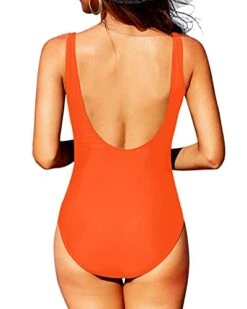 Vintage Tummy Control Push Up Bra Round Neck One Piece Swimsuits-Neon Orange -Bikini Beach Shop 41sMO dt2fL