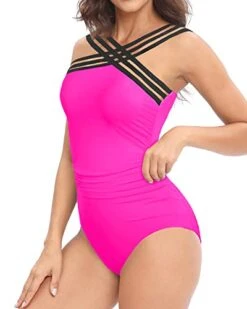 Slimming Tummy Control Crisscross One Piece Swimsuit For Women-Neon Pink 6 Slimming Tummy Control Crisscross One Piece Swimsuit For Women-Neon Pink -Bikini Beach Shop 41sSlk8zxoL