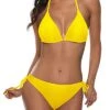 Halter Top Tie Side Bottom Women Two Piece Bikini-Neon Yellow