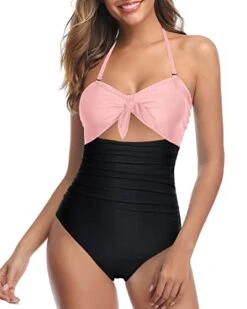 Stylish High Waisted Halter Sexy Cutout One Piece Swimsuits-Pink And Black -Bikini Beach Shop 41sW8bNE RL dcb201a8 f1d0 42ca 9afe e3993f81b73c