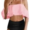 Sexy Two Piece High Waisted Ruffle Bikini Set For Summer-Pink And Black