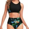 Trendy High Waisted Two Piece Bikini Set For Teen Girls-Black Pineapple