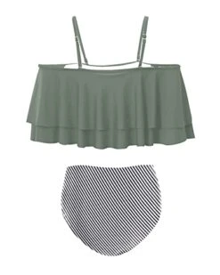 Adjustable Strap Off Shoulder Two Piece Swimwear-Navy Blue -Bikini Beach Shop 41shO iehrL