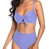 Trendy Tie Knot High Waisted Bikini Set Tummy Control Ruched Bikini-Blue