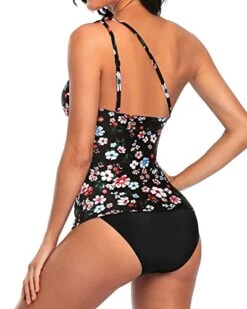 Fashionable One Shoulder Tankini Bikini Bottoms For Women-Black Flowers -Bikini Beach Shop 41spF kOyvL