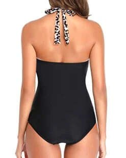 Adjustable Self-Tie Halter Neck Tummy Control Swimsuits For Women-Black And Leopard -Bikini Beach Shop 41szlDY0N5L 0bfc9b4b 7356 4231 a518 00149210d005