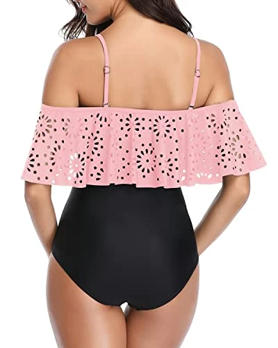Strappy One Piece Swimsuit Push Up Bras Tummy Control Swimwear-Pink And Black 2 Strappy One Piece Swimsuit Push Up Bras Tummy Control Swimwear-Pink And Black - Image 2