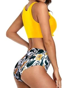 Modest High Neck Bikini Sporty Two Piece Swimsuits-Yellow Floral -Bikini Beach Shop 41tMA3qGWiL f06bead9 3e82 470d b98c c63eca3d618b