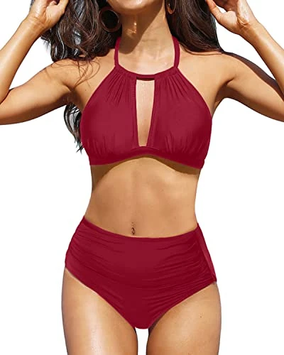 Flattering High Waist 2 Piece High Waisted Bikini Swimsuit-Red 1 Flattering High Waist 2 Piece High Waisted Bikini Swimsuit-Red