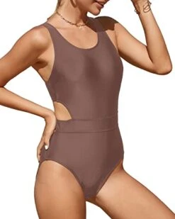 Stylish Teen Girls Tummy Control Cutout Monokini-Light Brown -Bikini Beach Shop 41tTcuFudjL
