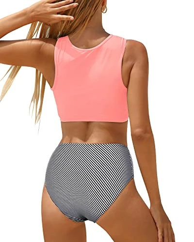 Lace-Up High Waisted Bikini Women's Two Piece Swimsuit With Tie Knot Front 2 Lace-Up High Waisted Bikini Women's Two Piece Swimsuit With Tie Knot Front - Image 2