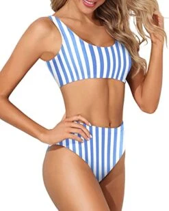 Scoop Neck Crop Top For Women Sports Two Piece Bikini For Women-Blue Stripes -Bikini Beach Shop 41tXD4lvxpL 800e1d2d a516 4c6e 8d6d 288307224771