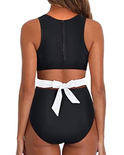 Modest Swimsuit One Piece Tummy Control Cutout Swimsuits For Teen Girls-Black And White 2 Modest Swimsuit One Piece Tummy Control Cutout Swimsuits For Teen Girls-Black And White - Image 2