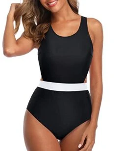 Modest Swimsuit One Piece Tummy Control Cutout Swimsuits For Teen Girls-Black And White 7 Modest Swimsuit One Piece Tummy Control Cutout Swimsuits For Teen Girls-Black And White -Bikini Beach Shop 41taWwS3JpL