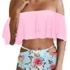 Attractive Side Hollow Out High Waisted Bikini Set Swimsuit-Light Pink Floral