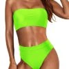 Visual Longer Legs Bikini Set Women Two Piece Bandeau Swimsuit-Neon Green