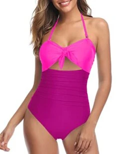 Flattering Look Tummy Control One Piece Swimsuits-Phosphor And Dark Pink -Bikini Beach Shop 41tkody6mGL