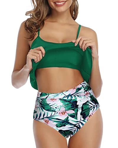 Sexy And Playful Double Tiered Ruffle Bikini-Green Tropical Floral 2 Sexy And Playful Double Tiered Ruffle Bikini-Green Tropical Floral - Image 2