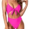 High Waisted Tummy Control Swimsuits Sexy Monokini-Neon Pink