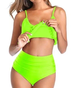 High Waisted Bikini Great Tummy Control Ruffle Swimsuit For Women-Neon Green 7 High Waisted Bikini Great Tummy Control Ruffle Swimsuit For Women-Neon Green -Bikini Beach Shop 41uWlzkHvGL