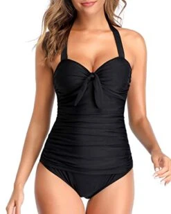 Bikini Beach Shop 35 Adjustable Self-Tie Halter Neck Padded One Piece Swim Suit-Black