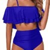 Women's Ruffle Off Shoulder Bikini Swimsuit Set-Royal Blue
