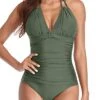 Sexy One-Piece Swimsuits Black Halter Bathing Suits-Olive Green
