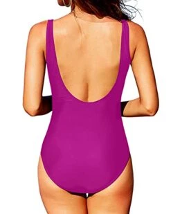 Mesh Round Neck One Piece Ruched Tummy Control Swimwear-Hot Pink -Bikini Beach Shop 41vPUB8FNeL