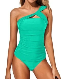 Women's 2 Piece Tankini Tummy Control & Ruched Design-Green
