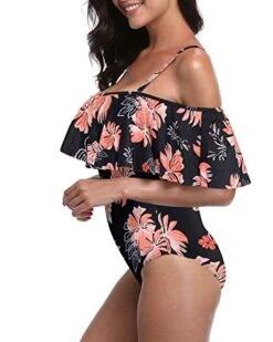 Chic Off Shoulder One Piece Beachwear For Ladies-Black Orange Floral -Bikini Beach Shop 41vRzVLCqmL 787cabcb 26f8 4883 90a7 a9cda9383110