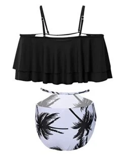 Tummy Control Bikini Set For Women Ruffle Off Shoulder Top-Black Palm Tree -Bikini Beach Shop 41vTmyf98yL d780c431 717b 43c7 9267 b41220ad05f1