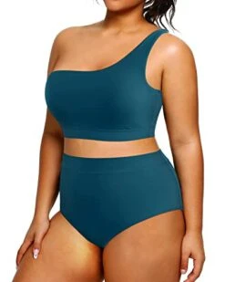 Plus Size High Waisted One Shoulder Bikini 2 Piece Swimsuits -Bikini Beach Shop 41vbao3Q5HL