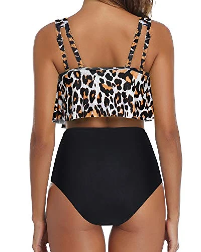 Chic And Stylish Women Ruffled Flounce Bikini Swimsuit-Black And Leopard 3 Chic And Stylish Women Ruffled Flounce Bikini Swimsuit-Black And Leopard - Image 3