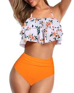 Chic Halter Bathing Suits Tummy Control Bottoms For Women-Orange Floral -Bikini Beach Shop 41vkaDRHUYL cdfc93bc 9bfb 4221 b93f 19884d7f7184