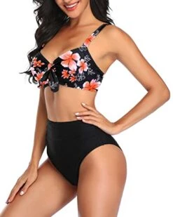 Knot Tie Bathing Suits Women Two Piece High Waisted Bikini Set-Pink Flower -Bikini Beach Shop 41vmnECg9UL