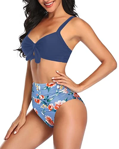 Swimming Pool Two Piece Swimwear For Women Bathing Suits Bikini-Blue Flowers 4 Swimming Pool Two Piece Swimwear For Women Bathing Suits Bikini-Blue Flowers - Image 4